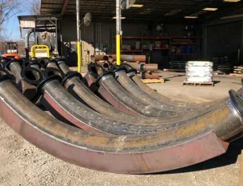 12.75″ bent pipe with box-style wearbacks and flanges